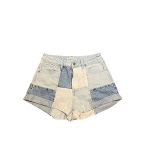 Pacsun Patchwork Denim Shorts Light Wash Distressed Cuffed High Rise casual‎